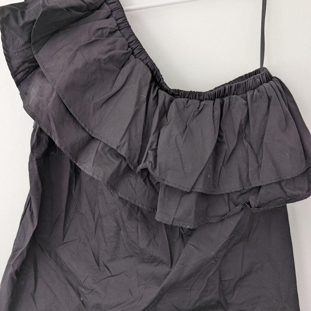 Black Ruffled One-Shoulder Top